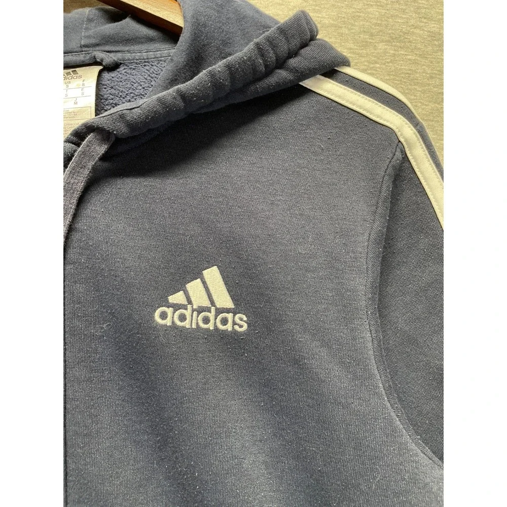 Adidas Essentials Hoodie Mens Small Navy Logo Fleece Lined Full Zip Athleisure